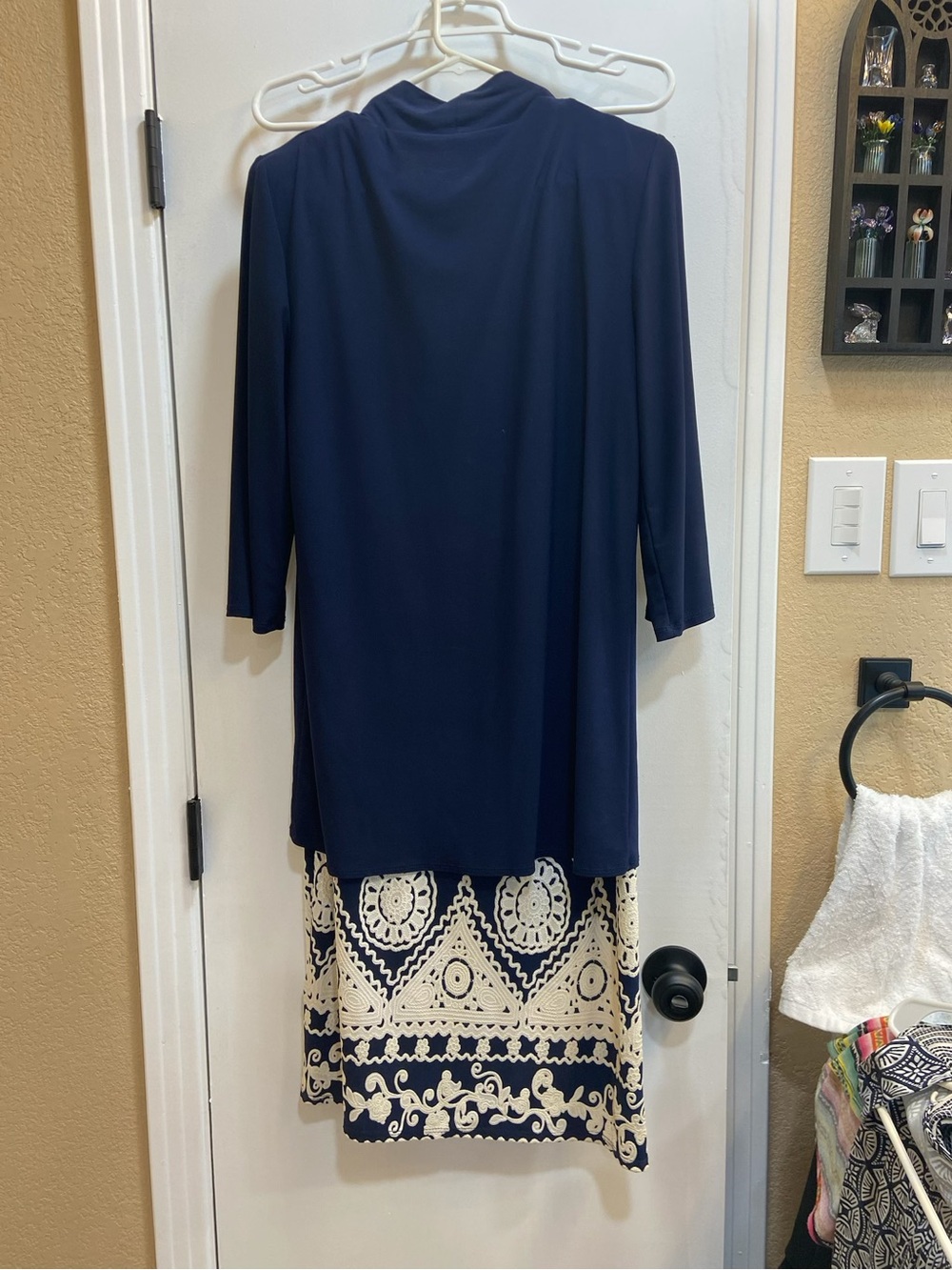 Navy Blue Dress with Cream Crochet Hem